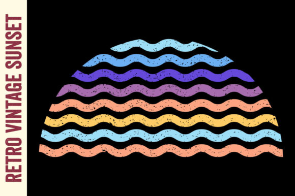 Vintage Retro Sunset Half Circle Wave